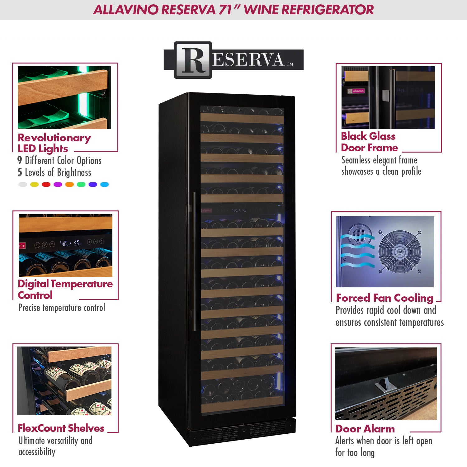 Allavino - Reserva Series 154 Bottle 71" Tall Dual Zone Black Glass Door Wine Refrigerator Allavino - Reserva Series 154 Bottle 71" Tall Dual Zone Black Glass Door Wine Refrigerator
