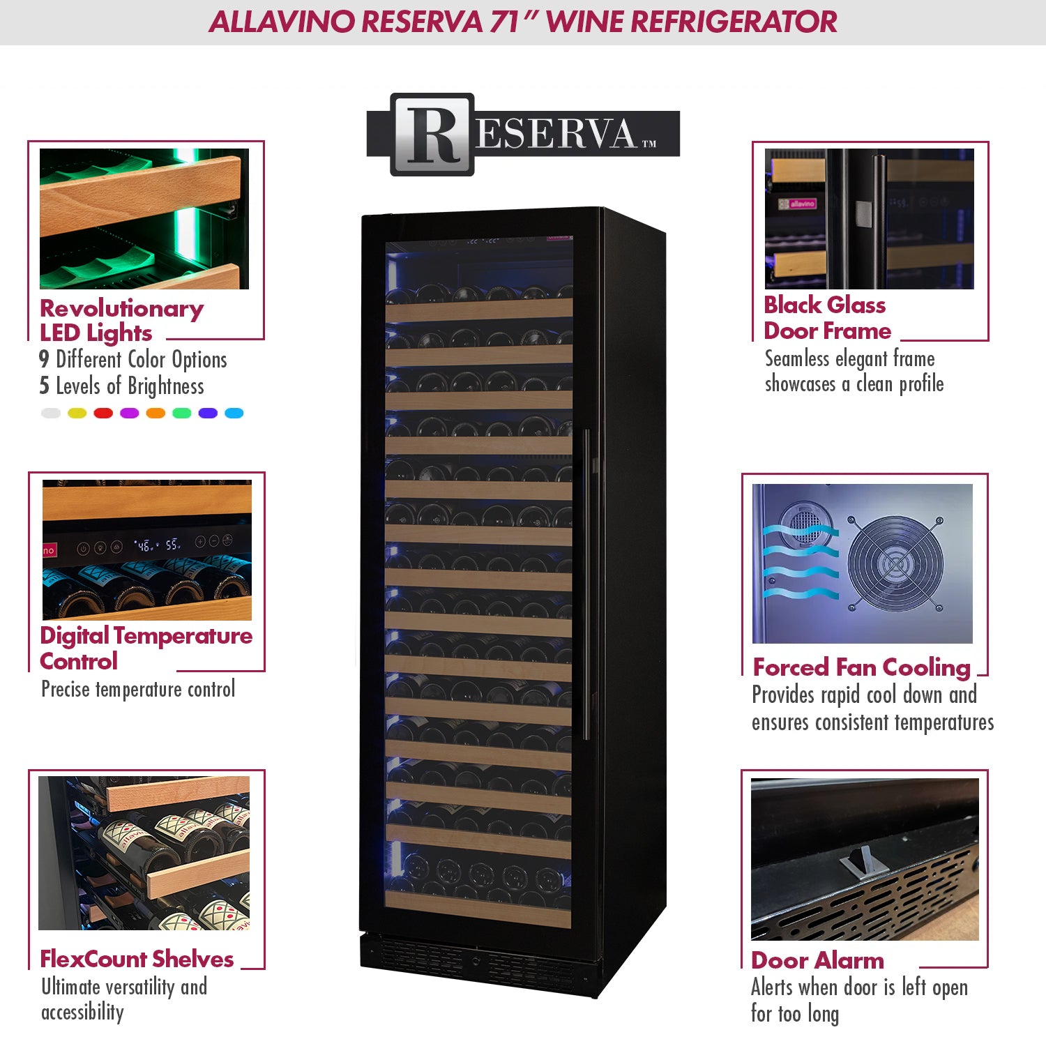 Allavino - Reserva Series 317 Bottle 71" Tall Three Zone Black Glass Side-by-Side Wine Refrigerator - BF 3Z-VSW15471-BG Allavino - Reserva Series 317 Bottle 71" Tall Three Zone Black Glass Side-by-Side Wine Refrigerator - BF 3Z-VSW15471-BG