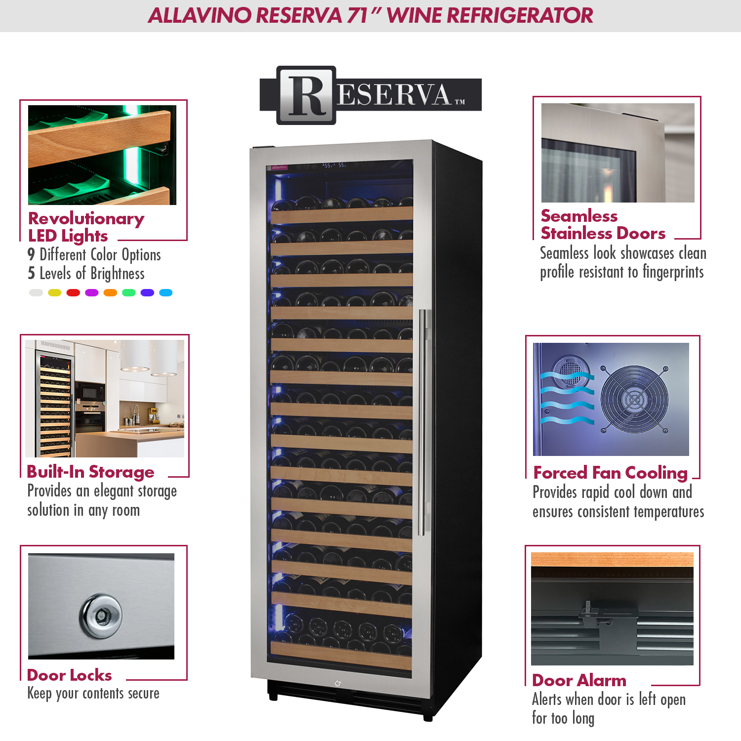 Allavino - Reserva Series 163 Bottle 71" Tall Single Zone Stainless Steel Wine Refrigerator Allavino - Reserva Series 163 Bottle 71" Tall Single Zone Stainless Steel Wine Refrigerator