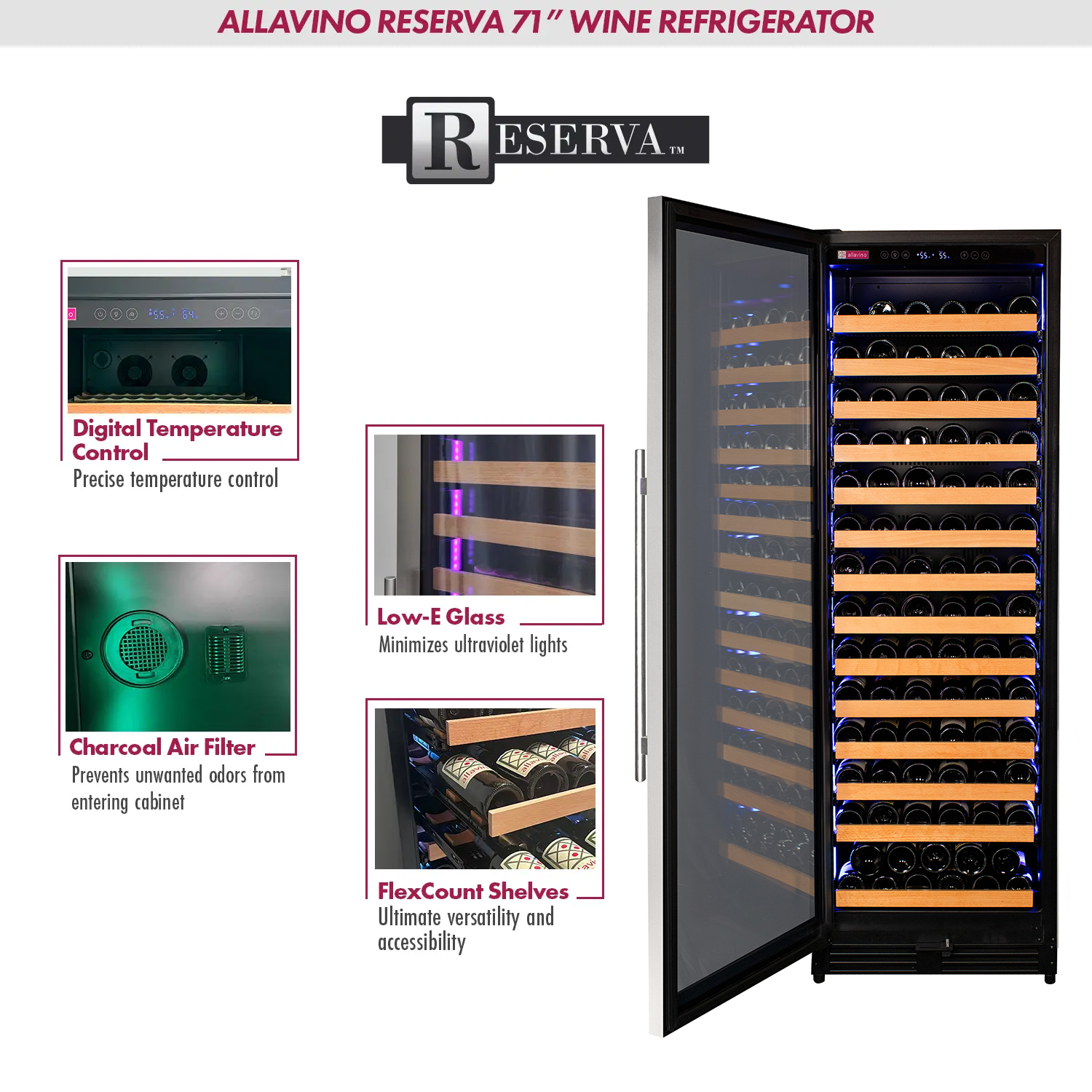Allavino - Reserva Series 163 Bottle 71" Tall Single Zone Stainless Steel Wine Refrigerator Allavino - Reserva Series 163 Bottle 71" Tall Single Zone Stainless Steel Wine Refrigerator