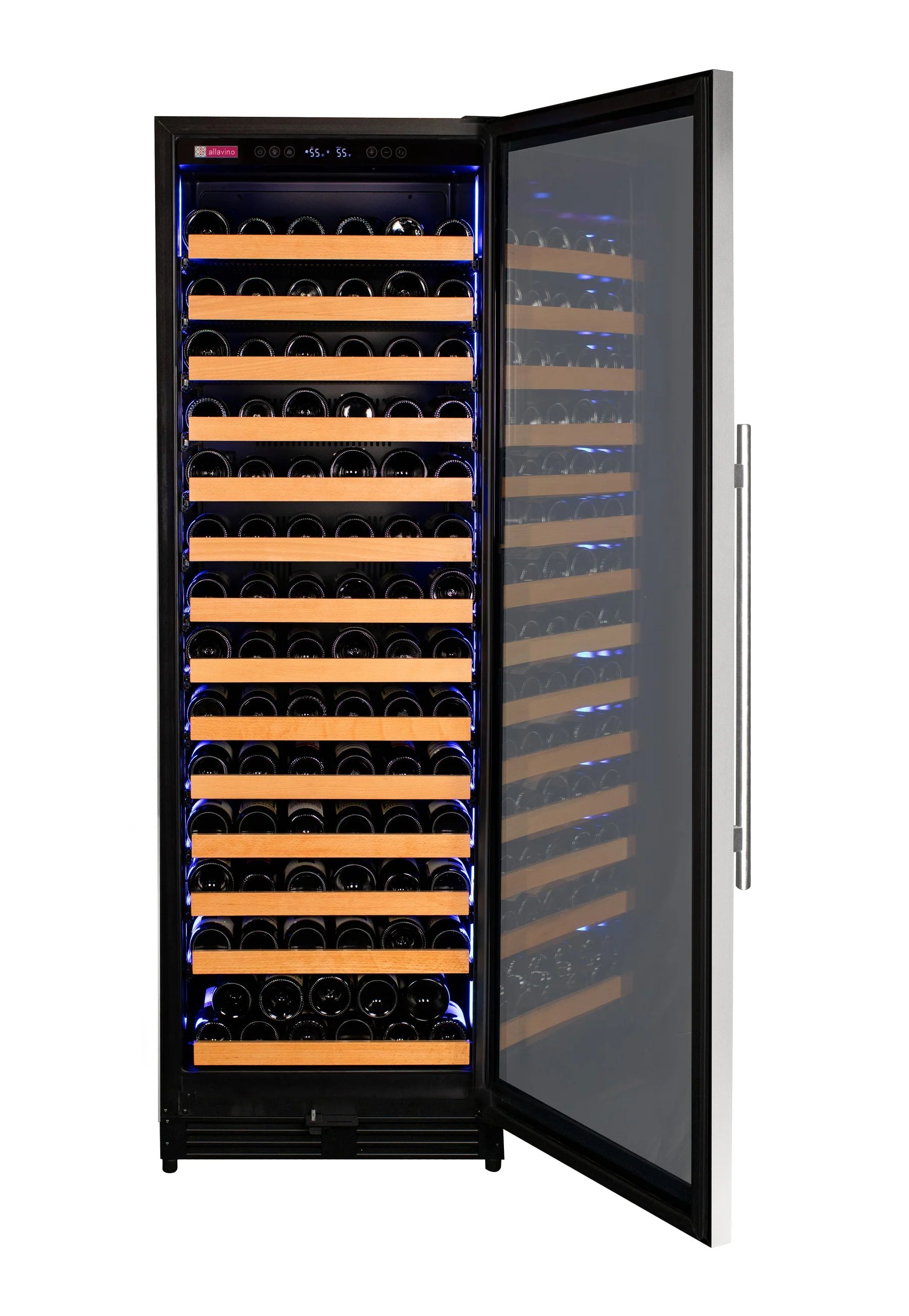 Allavino - Reserva Series 67 Bottle 71" Tall Single Zone Black Shallow Wine Refrigerator with Wood Front Shelves Allavino - Reserva Series 67 Bottle 71" Tall Single Zone Black Shallow Wine Refrigerator with Wood Front Shelves