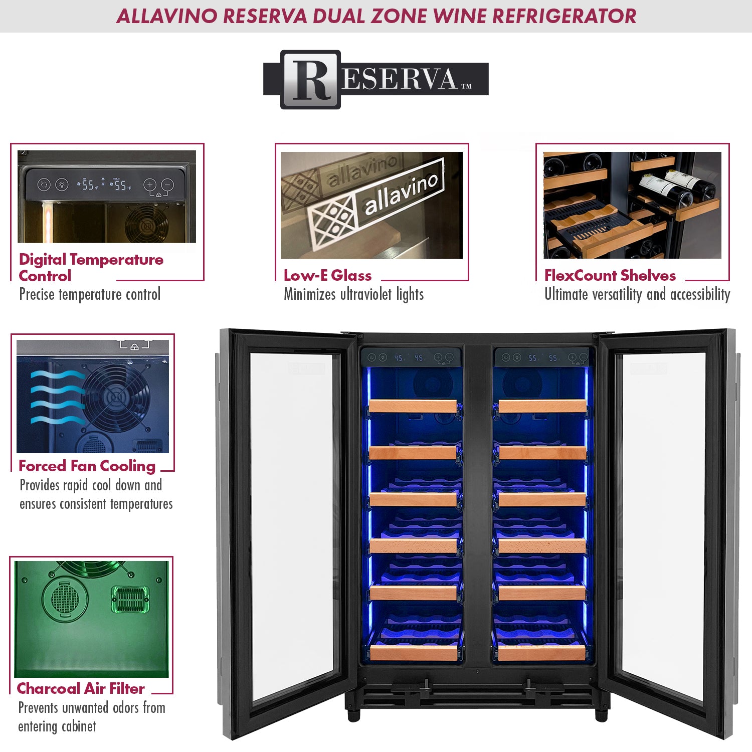 Allavino - Reserva Series 36 Bottle Dual Zone Wine Refrigerator with Stainless Steel French Doors - AO VSW3634FD-2S Allavino - Reserva Series 36 Bottle Dual Zone Wine Refrigerator with Stainless Steel French Doors - AO VSW3634FD-2S
