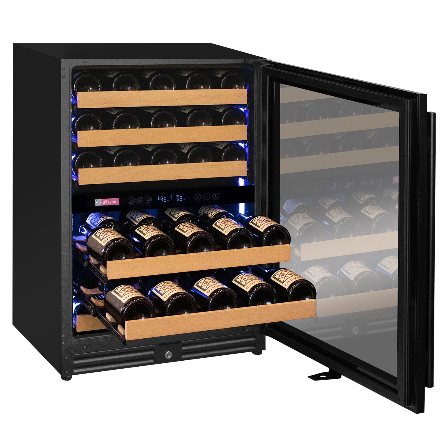 Allavino - Reserva Series - 56 Bottle Dual Zone Built-in Luxury Wine Refrigerator with Black Door Allavino - Reserva Series - 56 Bottle Dual Zone Built-in Luxury Wine Refrigerator with Black Door