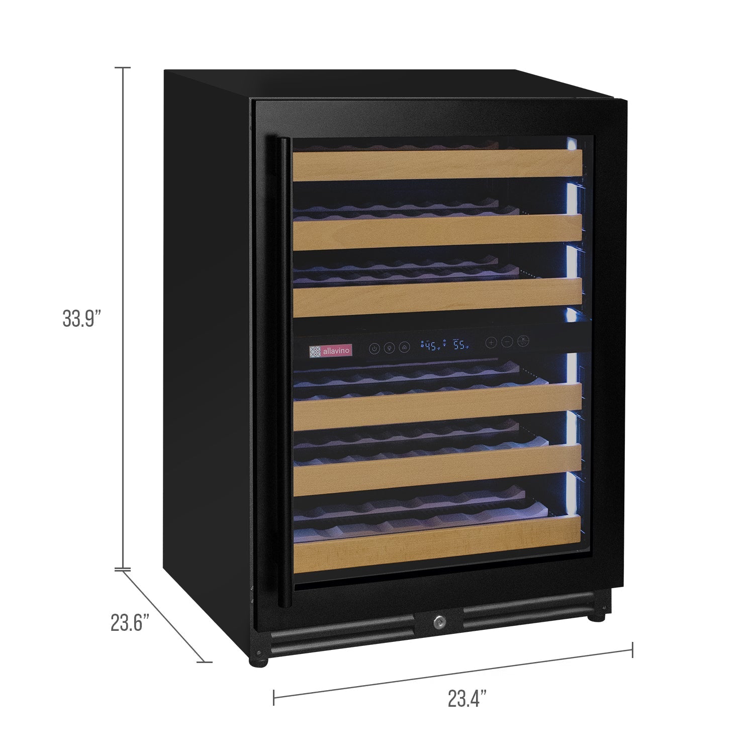 Allavino - Reserva Series - 56 Bottle Dual Zone Built-in Luxury Wine Refrigerator with Black Door Allavino - Reserva Series - 56 Bottle Dual Zone Built-in Luxury Wine Refrigerator with Black Door