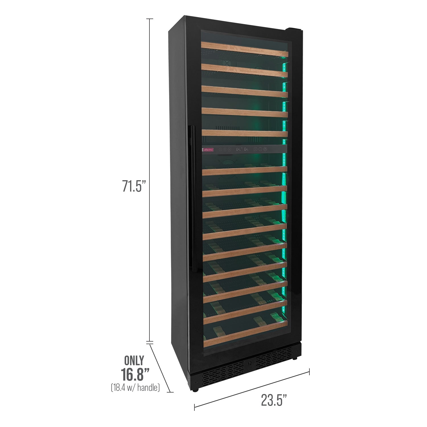 Allavino - Reserva Series 67 Bottle 71" Tall Dual Zone Black Shallow Wine Refrigerator with Wood Shelf Fronts Allavino - Reserva Series 67 Bottle 71" Tall Dual Zone Black Shallow Wine Refrigerator with Wood Shelf Fronts