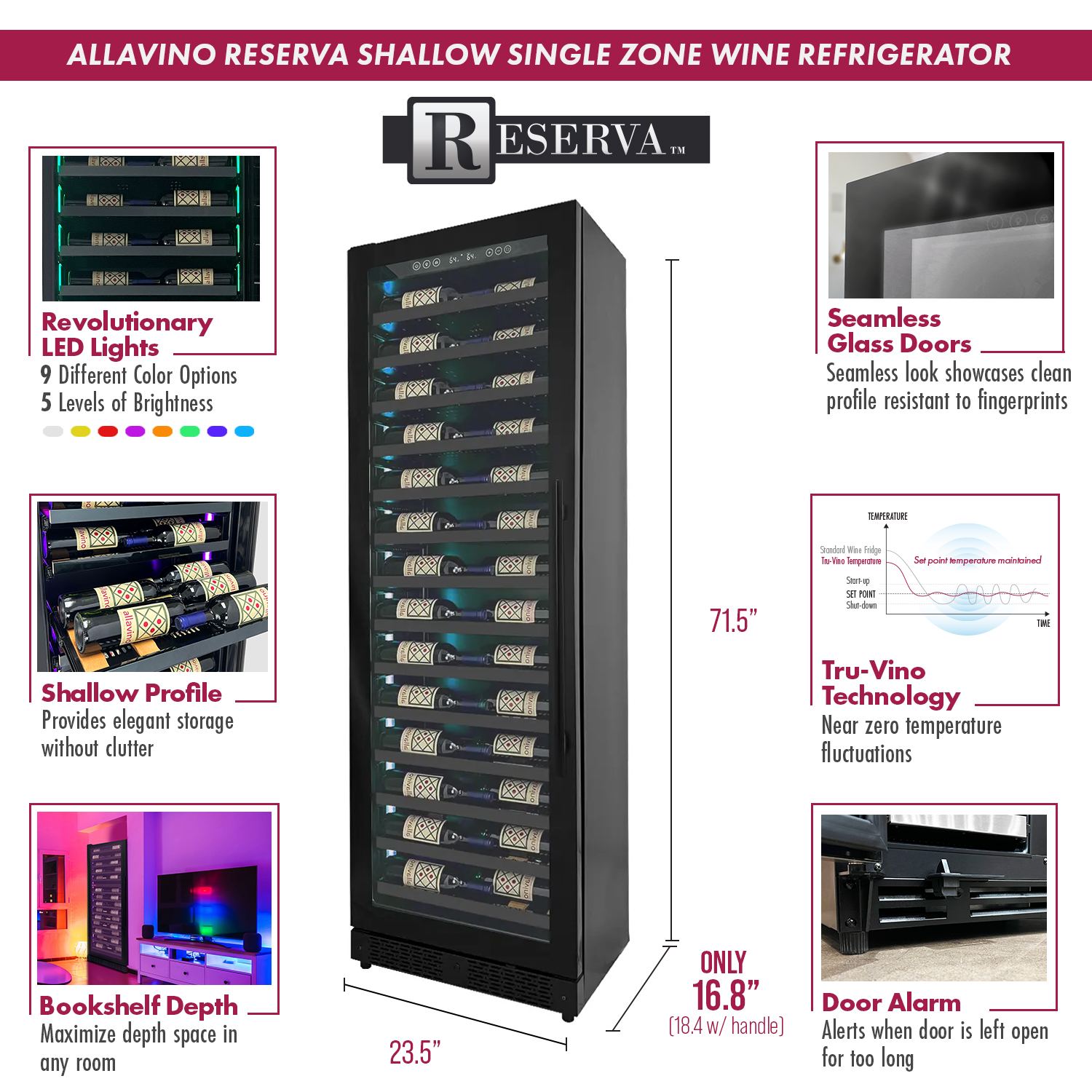 Allavino - Reserva Series 134 Bottle 71" Tall Dual Zone Black Side-by-Side Shallow Wine Refrigerator Console - BF 2X-VSW6771S-1B Allavino - Reserva Series 134 Bottle 71" Tall Dual Zone Black Side-by-Side Shallow Wine Refrigerator Console - BF 2X-VSW6771S-1B