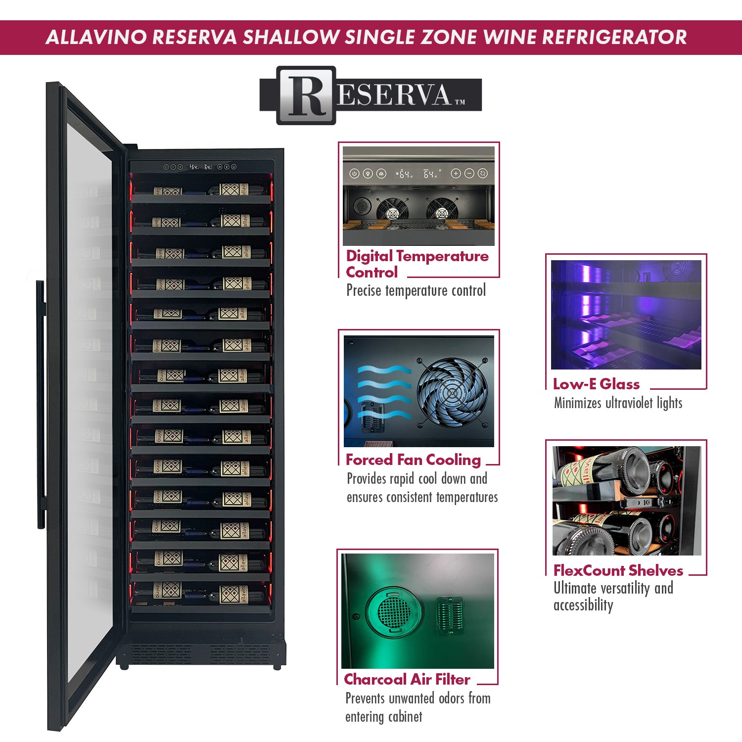 Allavino - Reserva Series 134 Bottle 71" Tall Dual Zone Black Side-by-Side Shallow Wine Refrigerator Console - BF 2X-VSW6771S-1B Allavino - Reserva Series 134 Bottle 71" Tall Dual Zone Black Side-by-Side Shallow Wine Refrigerator Console - BF 2X-VSW6771S-1B