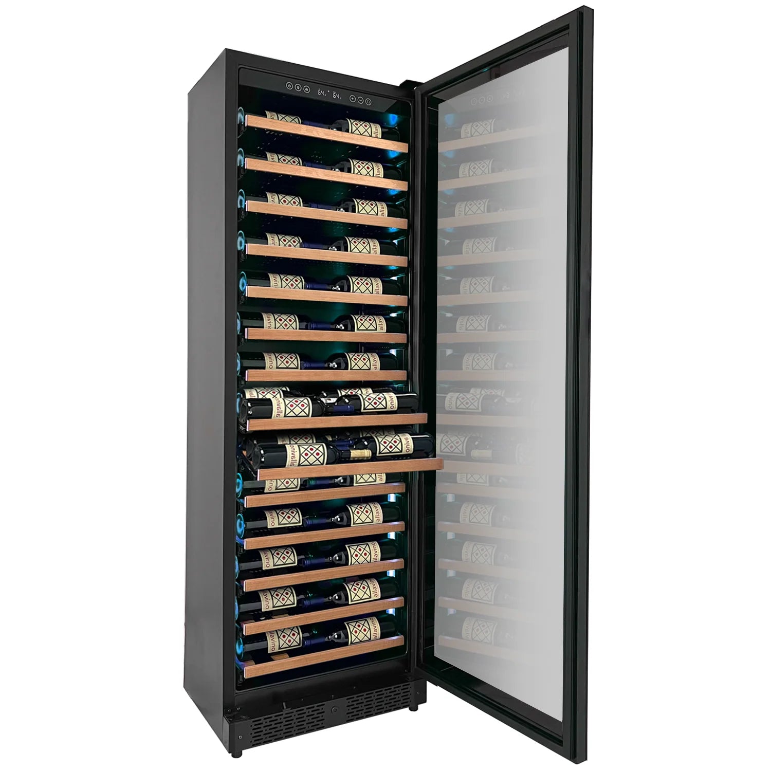 Allavino - Reserva Series 67 Bottle 71" Tall Single Zone Black Shallow Wine Refrigerator with Wood Front Shelves Allavino - Reserva Series 67 Bottle 71" Tall Single Zone Black Shallow Wine Refrigerator with Wood Front Shelves