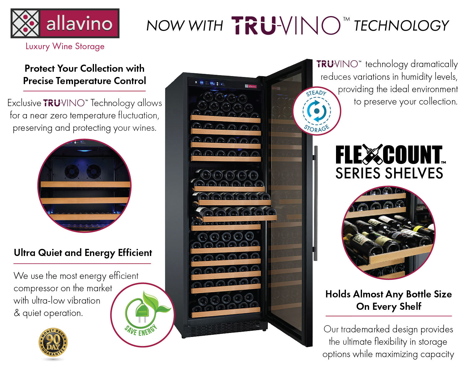 Allavino - 47" Wide FlexCount II Tru-Vino 349 Bottle Three Zone Side-by-Side Wine Refrigerator - BF 3Z-VSWR7772-B20 Allavino - 47" Wide FlexCount II Tru-Vino 349 Bottle Three Zone Side-by-Side Wine Refrigerator - BF 3Z-VSWR7772-B20