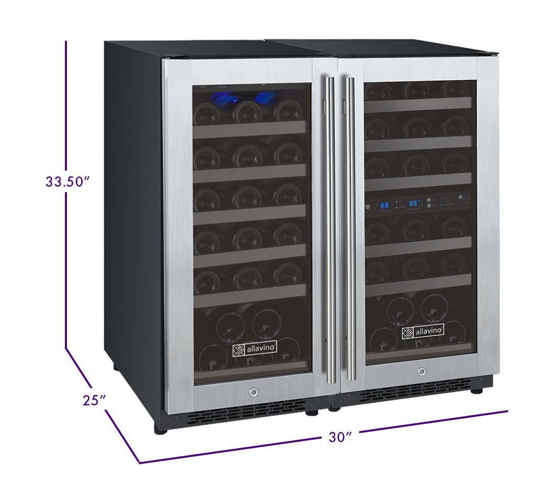 Allavino - 30" Wide FlexCount II Tru-Vino 60 Bottle Three Zone Stainless Steel Side-by-Side Wine Refrigerator - BF 3Z-VSWR30-S20 Allavino - 30" Wide FlexCount II Tru-Vino 60 Bottle Three Zone Stainless Steel Side-by-Side Wine Refrigerator - BF 3Z-VSWR30-S20