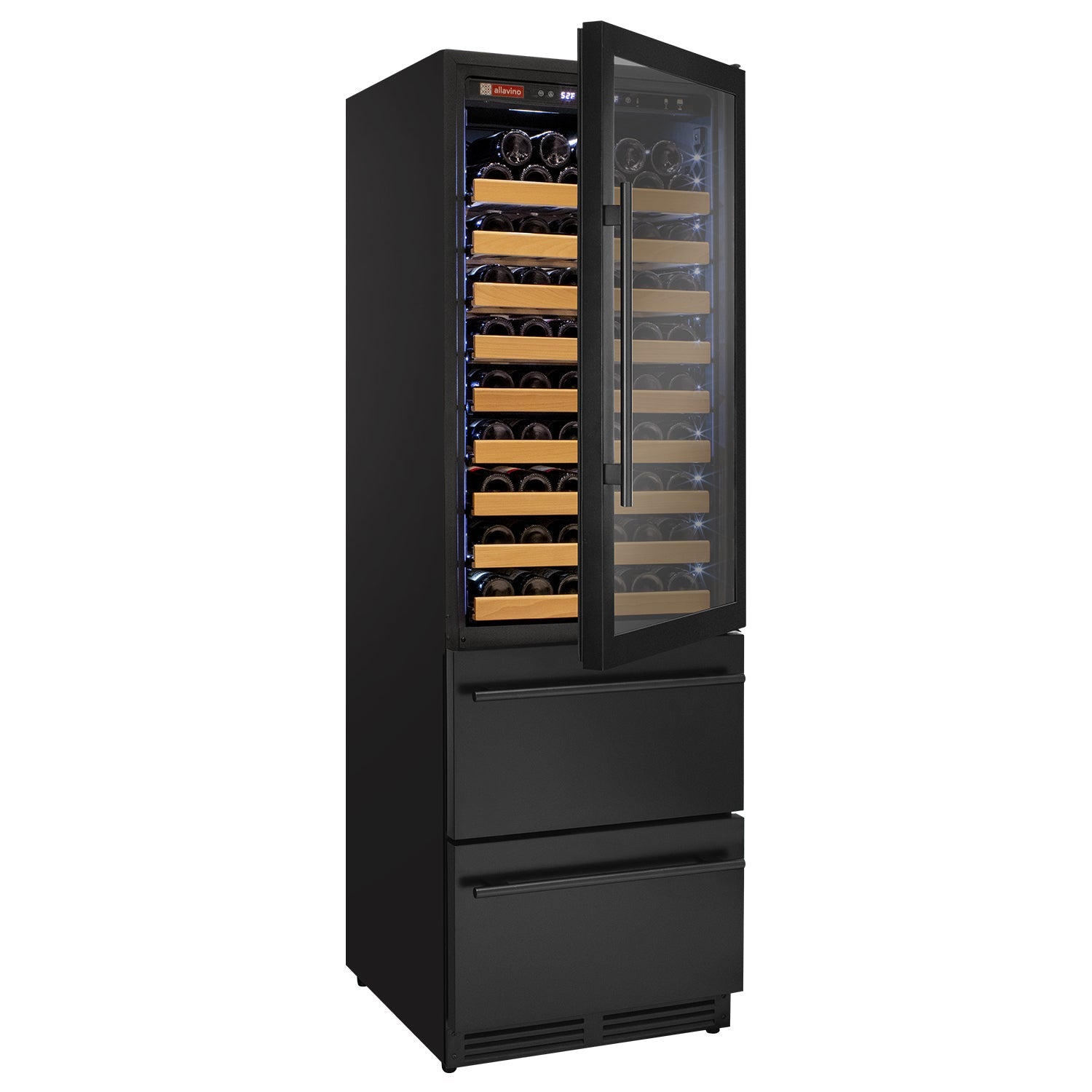 Allavino - 76.5" Tall Black Wine Refrigerator with Two Refrigerated Drawers - AO YHWR7724D-B Allavino - 76.5" Tall Black Wine Refrigerator with Two Refrigerated Drawers - AO YHWR7724D-B
