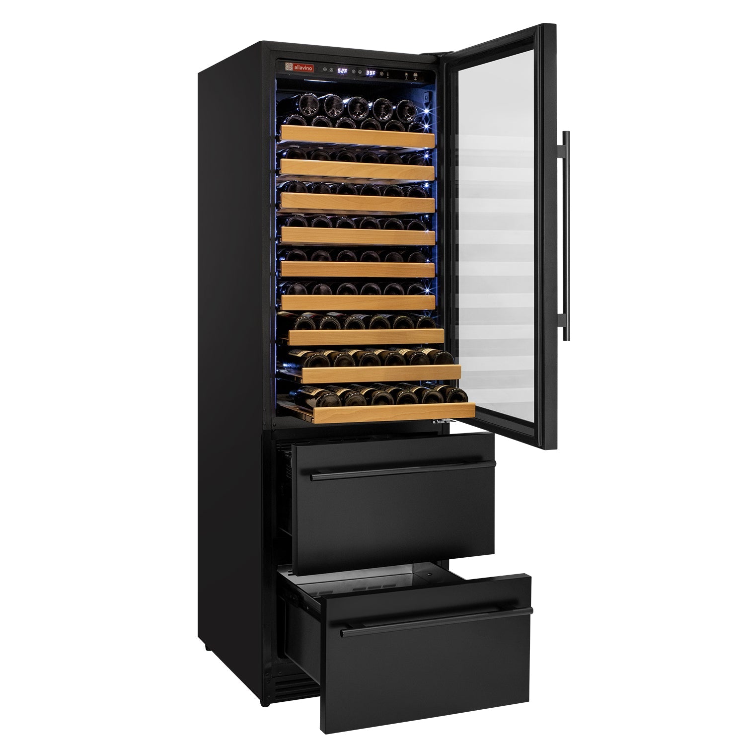Allavino - 76.5" Tall Black Wine Refrigerator with Two Refrigerated Drawers - AO YHWR7724D-B Allavino - 76.5" Tall Black Wine Refrigerator with Two Refrigerated Drawers - AO YHWR7724D-B