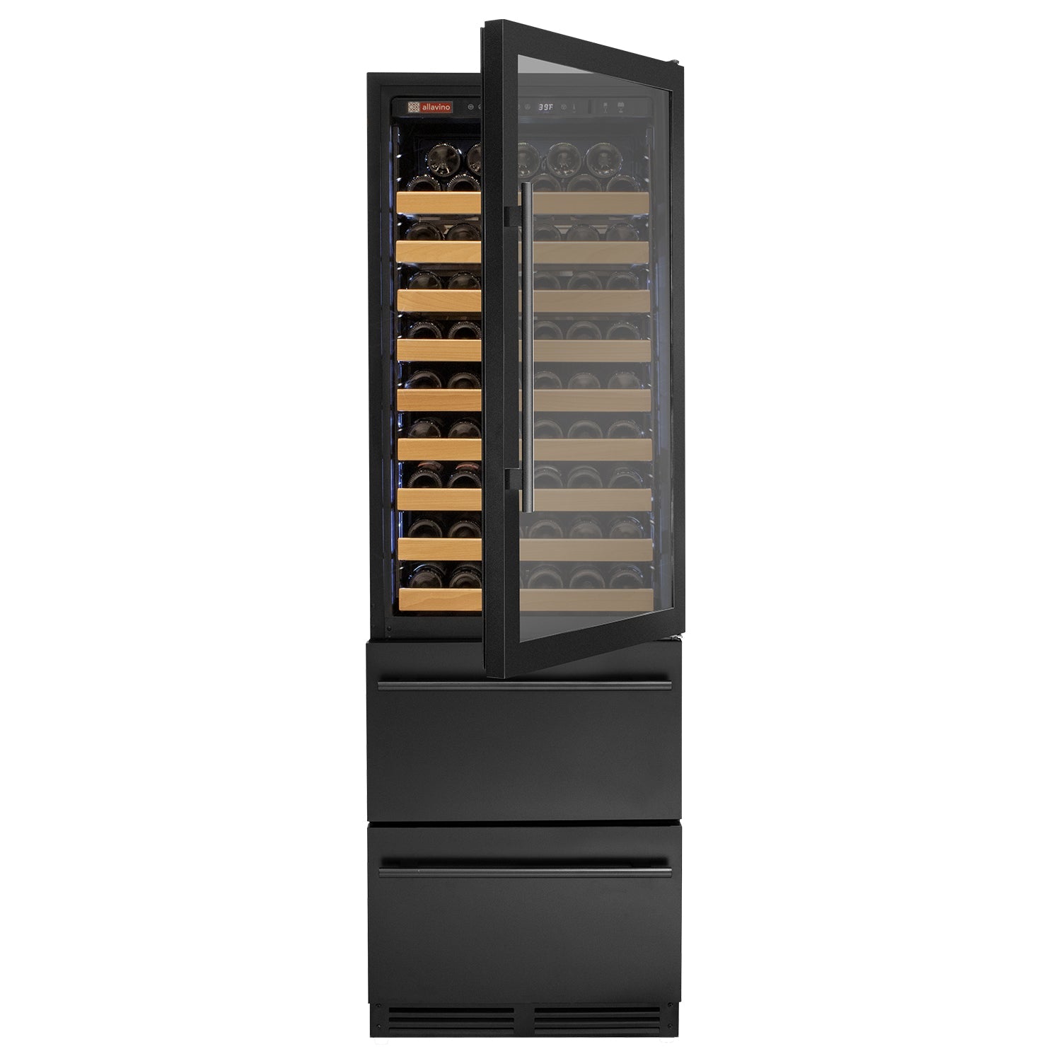 Allavino - 76.5" Tall Black Wine Refrigerator with Two Refrigerated Drawers - AO YHWR7724D-B Allavino - 76.5" Tall Black Wine Refrigerator with Two Refrigerated Drawers - AO YHWR7724D-B