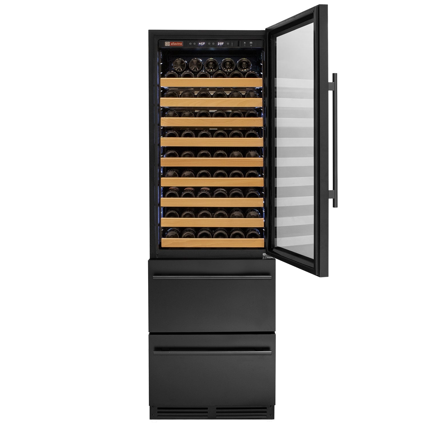 Allavino - 76.5" Tall Black Wine Refrigerator with Two Refrigerated Drawers - AO YHWR7724D-B Allavino - 76.5" Tall Black Wine Refrigerator with Two Refrigerated Drawers - AO YHWR7724D-B