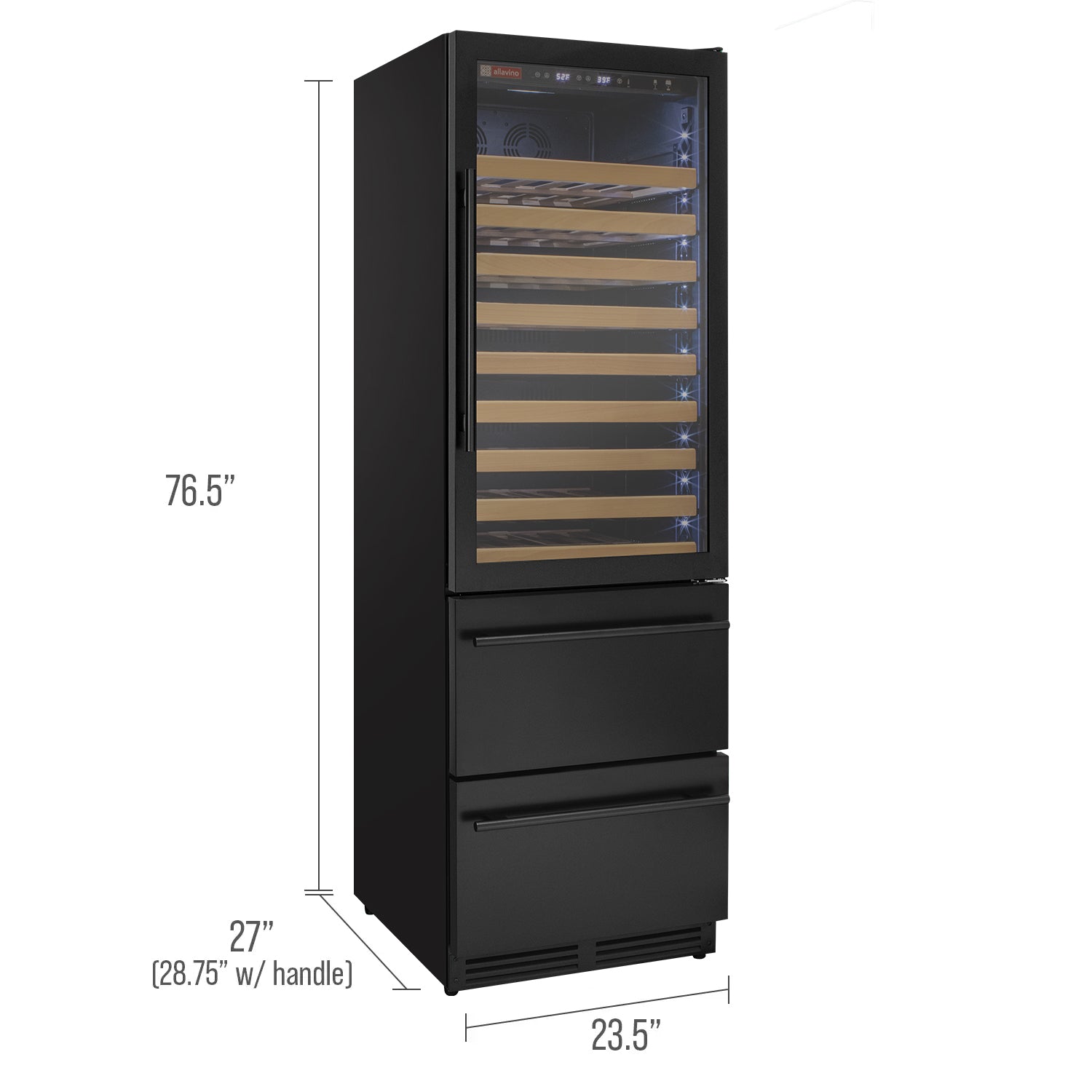 Allavino - 76.5" Tall Black Wine Refrigerator with Two Refrigerated Drawers - AO YHWR7724D-B Allavino - 76.5" Tall Black Wine Refrigerator with Two Refrigerated Drawers - AO YHWR7724D-B