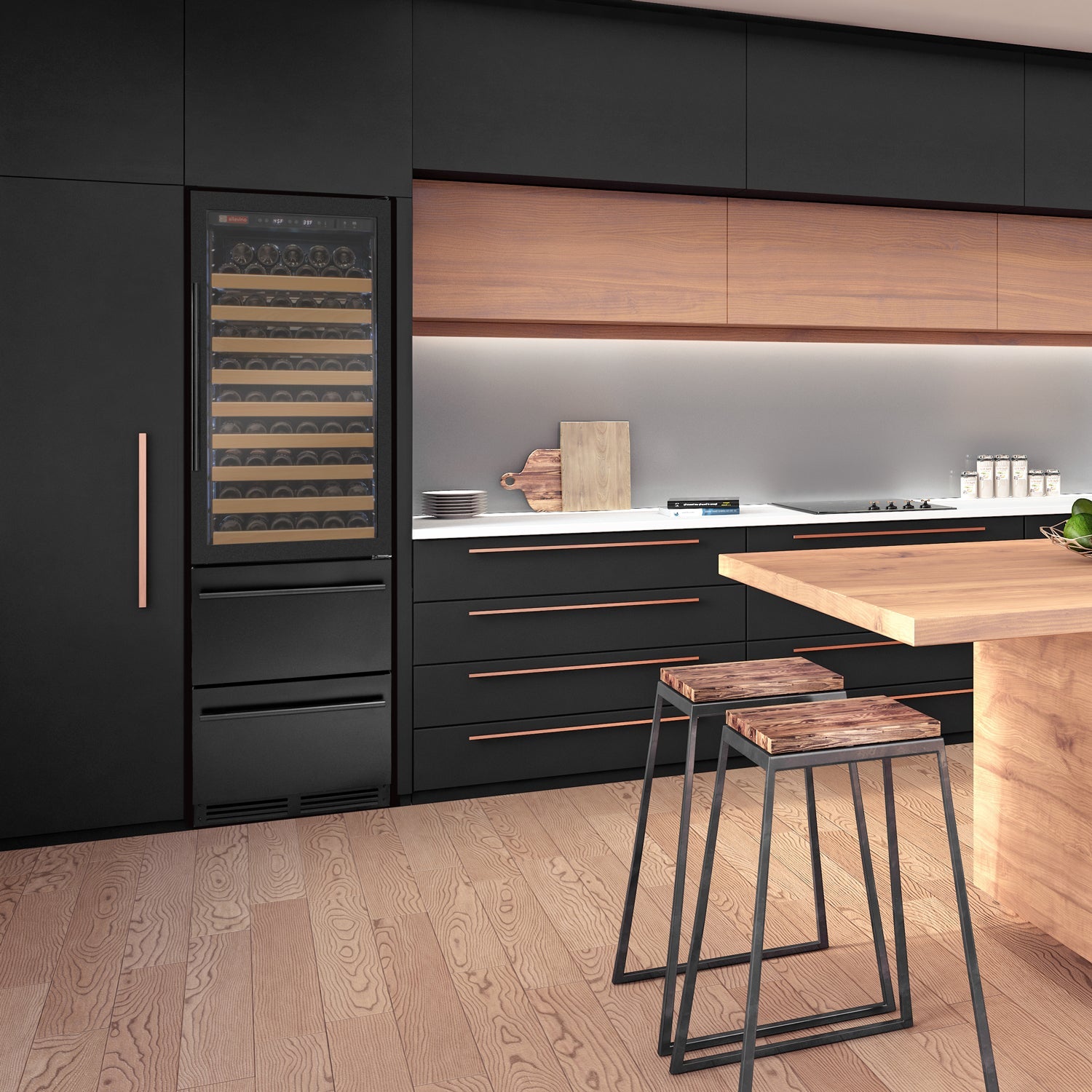 Allavino - 76.5" Tall Black French Doors Dual Zone Wine Refrigerator with Two Refrigerated Drawers Allavino - 76.5" Tall Black French Doors Dual Zone Wine Refrigerator with Two Refrigerated Drawers
