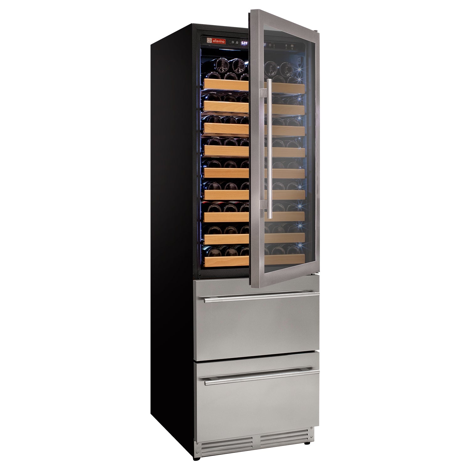 Allavino - 76.5" Tall Stainless Steel Wine Refrigerator with Two Refrigerated Drawers - AO YHWR7724D-S Allavino - 76.5" Tall Stainless Steel Wine Refrigerator with Two Refrigerated Drawers - AO YHWR7724D-S