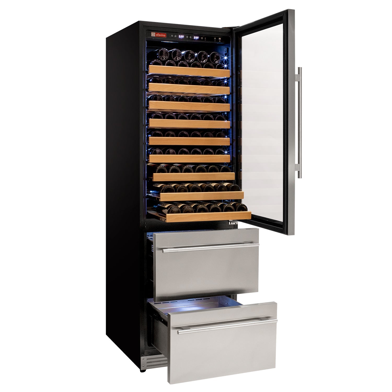 Allavino - 76.5" Tall Stainless Steel Wine Refrigerator with Two Refrigerated Drawers - AO YHWR7724D-S Allavino - 76.5" Tall Stainless Steel Wine Refrigerator with Two Refrigerated Drawers - AO YHWR7724D-S