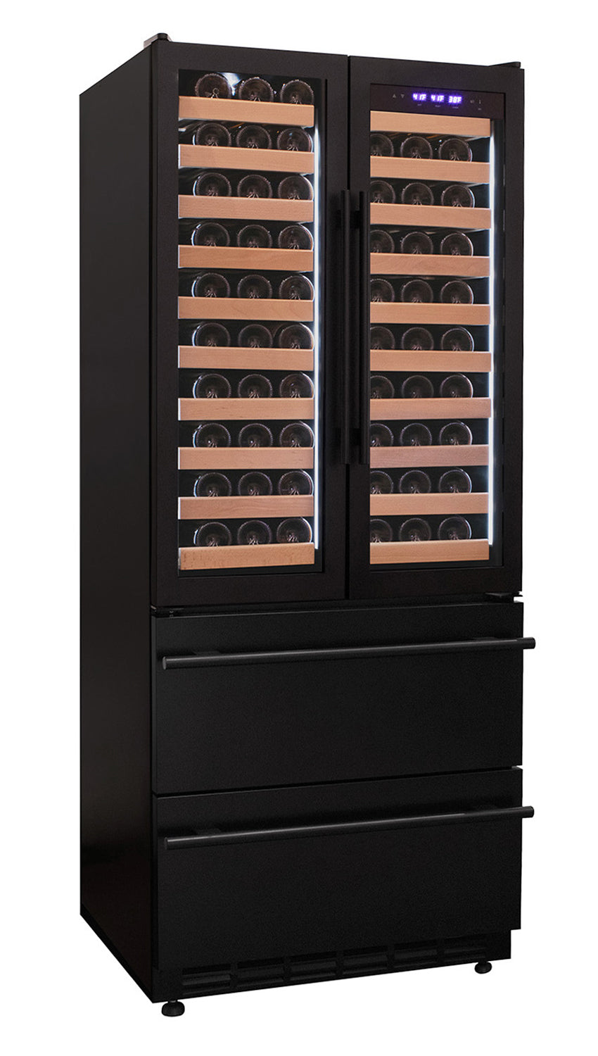 Allavino - 76.5" Tall Black French Doors Dual Zone Wine Refrigerator with Two Refrigerated Drawers Allavino - 76.5" Tall Black French Doors Dual Zone Wine Refrigerator with Two Refrigerated Drawers