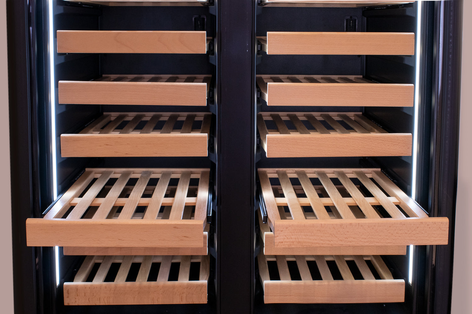 Allavino - 76.5" Tall Black French Doors Dual Zone Wine Refrigerator with Two Refrigerated Drawers Allavino - 76.5" Tall Black French Doors Dual Zone Wine Refrigerator with Two Refrigerated Drawers