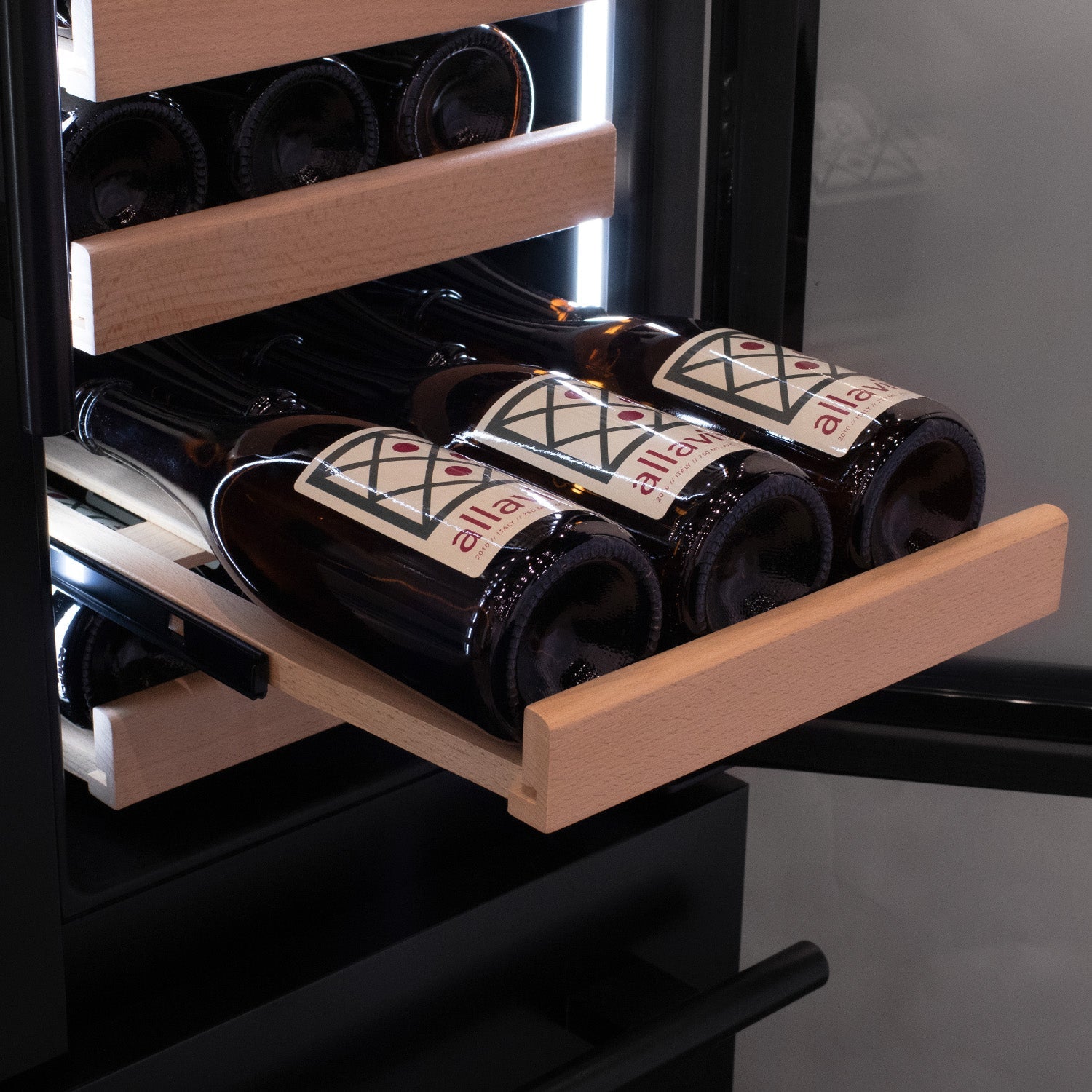Allavino - 76.5" Tall Black French Doors Dual Zone Wine Refrigerator with Two Refrigerated Drawers Allavino - 76.5" Tall Black French Doors Dual Zone Wine Refrigerator with Two Refrigerated Drawers