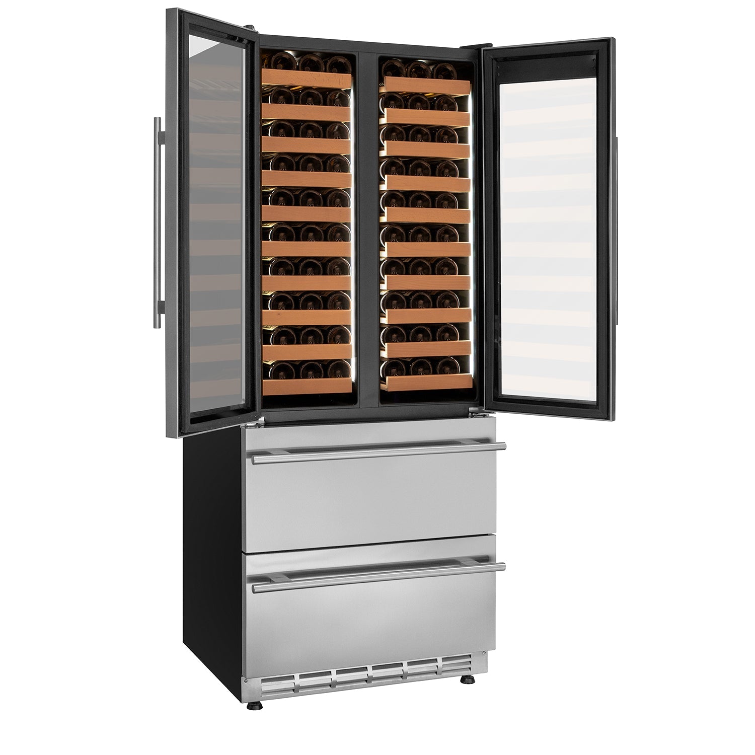 Allavino - 76.5" Tall Stainless Steel French Doors Dual Zone Wine Refrigerator with Two Refrigerated Drawers - AO YHWR7731FD-S Allavino - 76.5" Tall Stainless Steel French Doors Dual Zone Wine Refrigerator with Two Refrigerated Drawers - AO YHWR7731FD-S