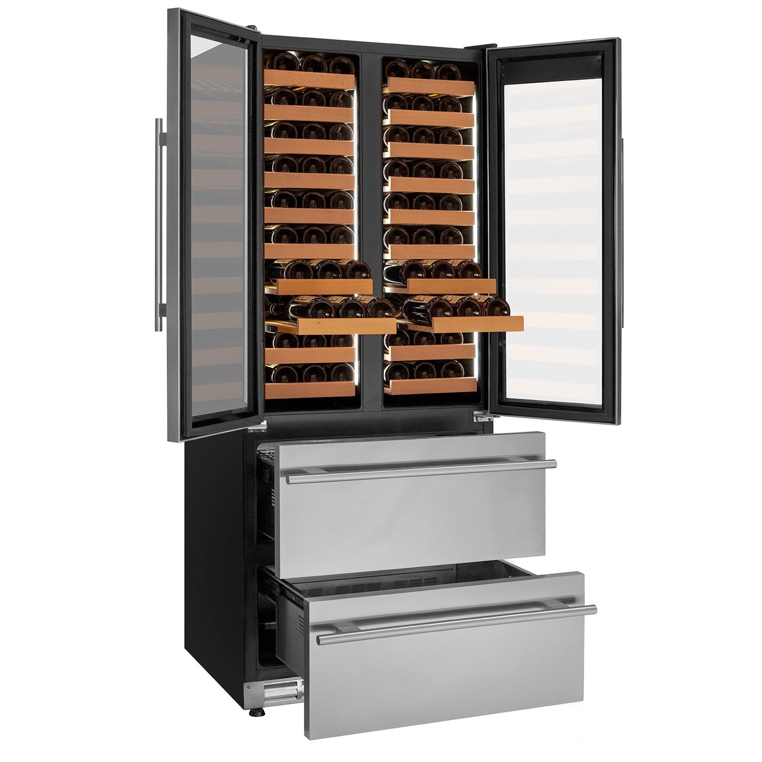 Allavino - 76.5" Tall Stainless Steel French Doors Dual Zone Wine Refrigerator with Two Refrigerated Drawers - AO YHWR7731FD-S Allavino - 76.5" Tall Stainless Steel French Doors Dual Zone Wine Refrigerator with Two Refrigerated Drawers - AO YHWR7731FD-S