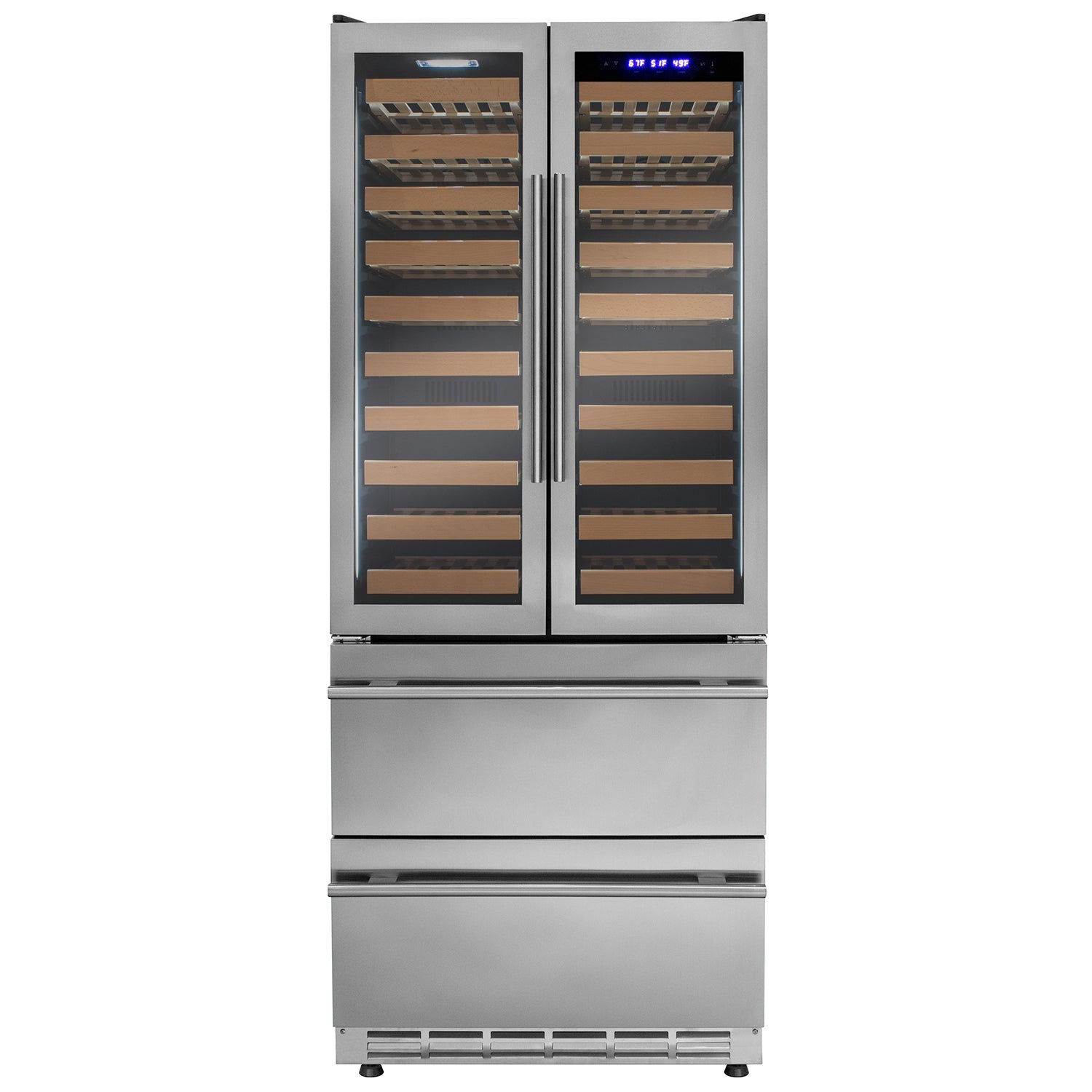 Allavino - 76.5" Tall Stainless Steel French Doors Dual Zone Wine Refrigerator with Two Refrigerated Drawers - AO YHWR7731FD-S Allavino - 76.5" Tall Stainless Steel French Doors Dual Zone Wine Refrigerator with Two Refrigerated Drawers - AO YHWR7731FD-S