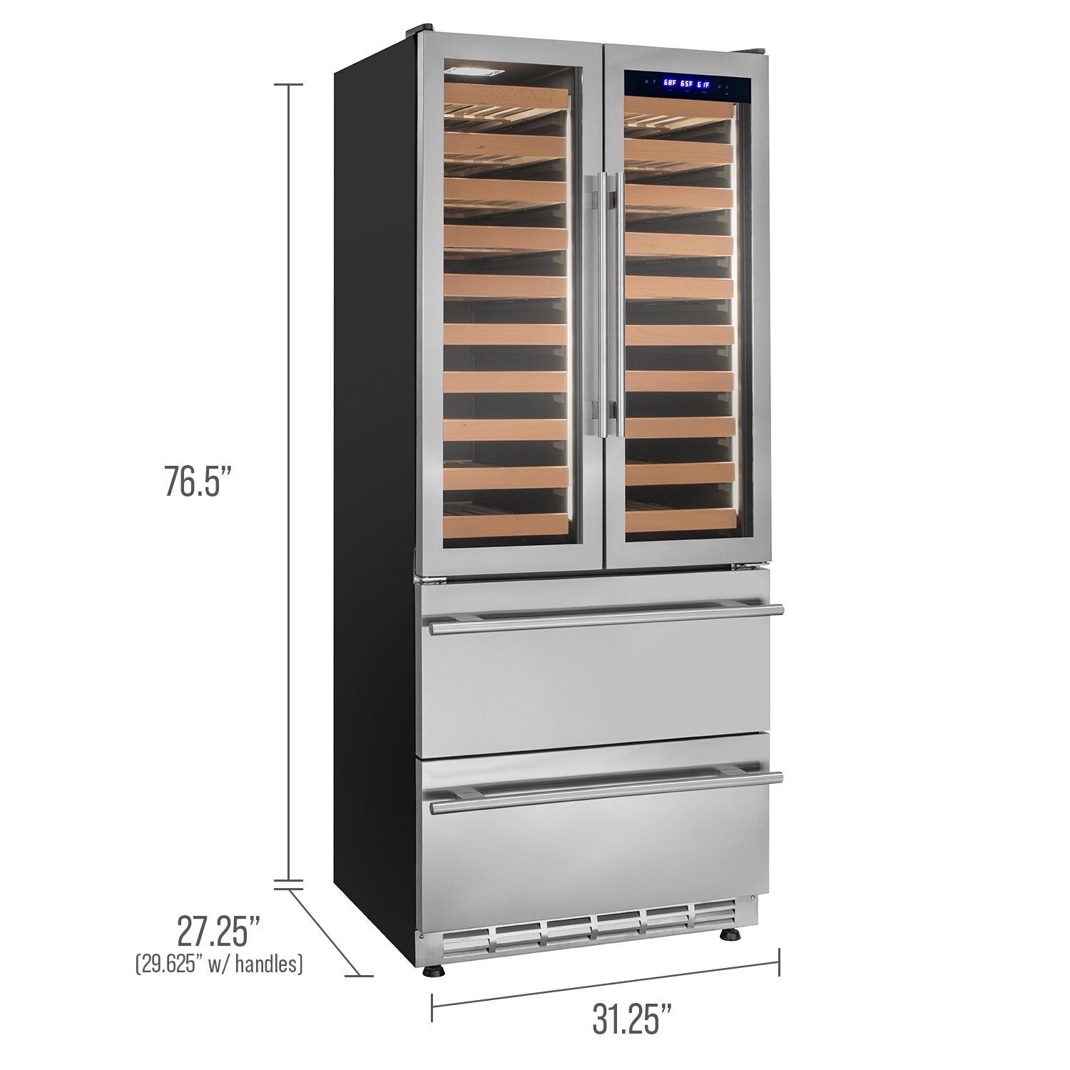 Allavino - 76.5" Tall Stainless Steel French Doors Dual Zone Wine Refrigerator with Two Refrigerated Drawers - AO YHWR7731FD-S Allavino - 76.5" Tall Stainless Steel French Doors Dual Zone Wine Refrigerator with Two Refrigerated Drawers - AO YHWR7731FD-S