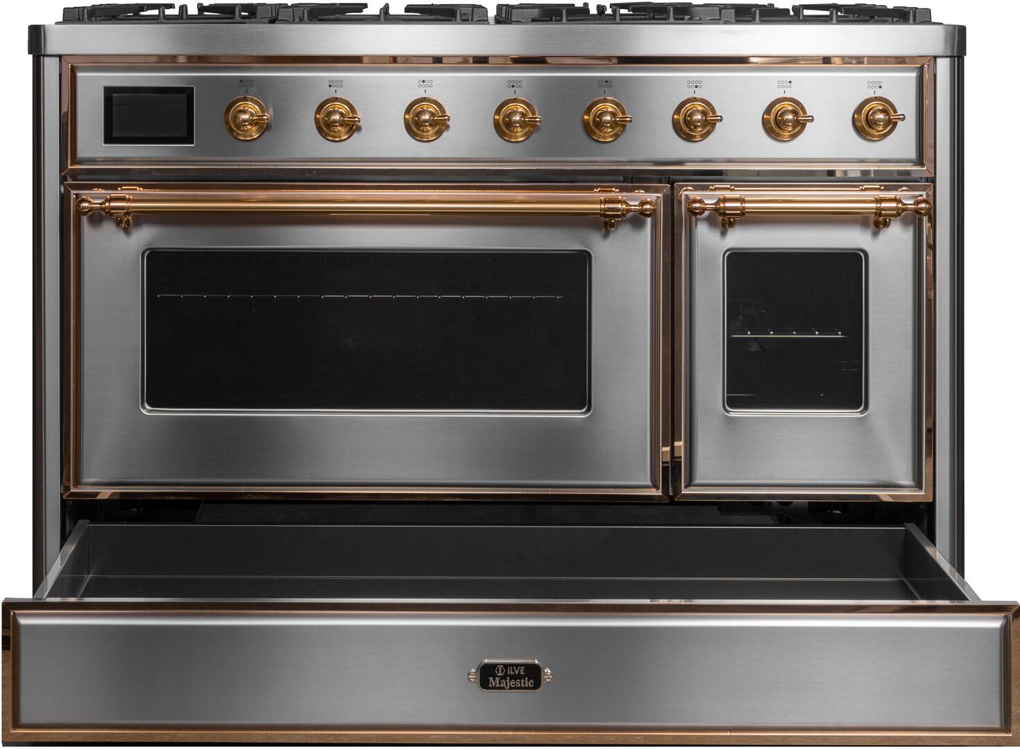 ILVE - 48" Magestic II Series Freestanding Dual Fuel Range - Griddle, Glass Door(s) - Warming Drawer - Liquid Propane ILVE - 48" Magestic II Series Freestanding Dual Fuel Range - Griddle, Glass Door(s) - Warming Drawer - Liquid Propane