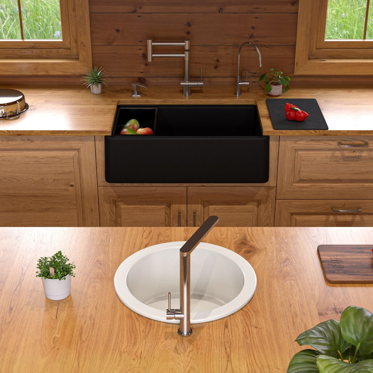 ALFI brand - Black 33" Granite Composite Single Bowl Drop In Farm Sink with Accessories - AB33FARM-BLA