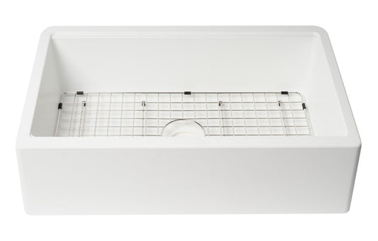 ALFI brand - White 33" Granite Composite Single Bowl Drop In Farm Sink with Accessories - AB33FARM-W