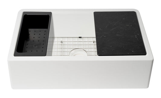 ALFI brand - White 33" Granite Composite Single Bowl Drop In Farm Sink with Accessories - AB33FARM-W