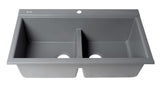 ALFI brand - Titanium 33" Granite Composite Workstation Step Rim Double Bowl Drop In Sink with Accessories - AB3418DBDI-T