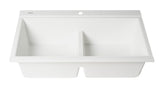 ALFI brand - White 33" Granite Composite Workstation Step Rim Double Bowl Drop In Sink with Accessories - AB3418DBDI-W