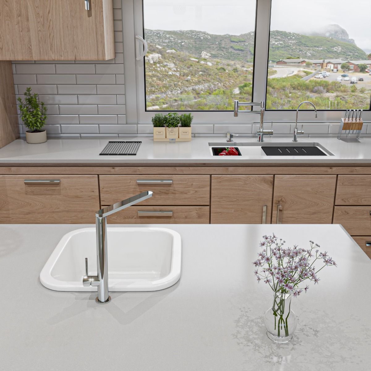 ALFI brand - White 33" Granite Composite Workstation Step Rim Double Bowl Undermount Sink with Accessories - AB3418DBUM-W