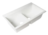ALFI brand - White 33" Granite Composite Workstation Step Rim Double Bowl Undermount Sink with Accessories - AB3418DBUM-W