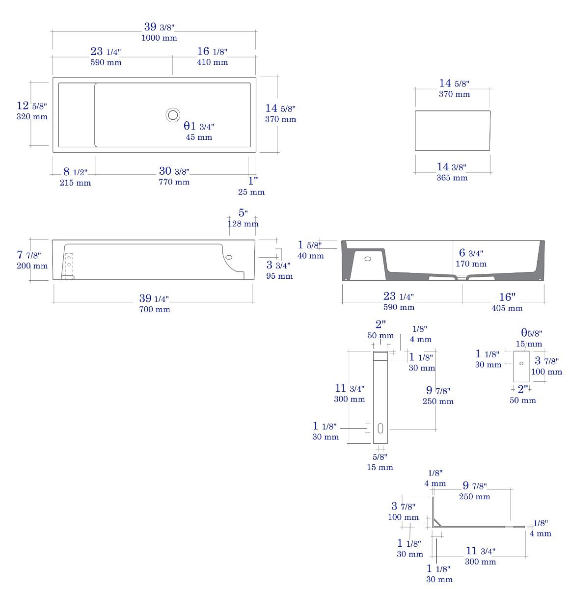 ALFI brand - 39" White Above Mount Fireclay Bathroom Trough Sink - AB39TR ALFI brand - 39" White Above Mount Fireclay Bathroom Trough Sink - AB39TR