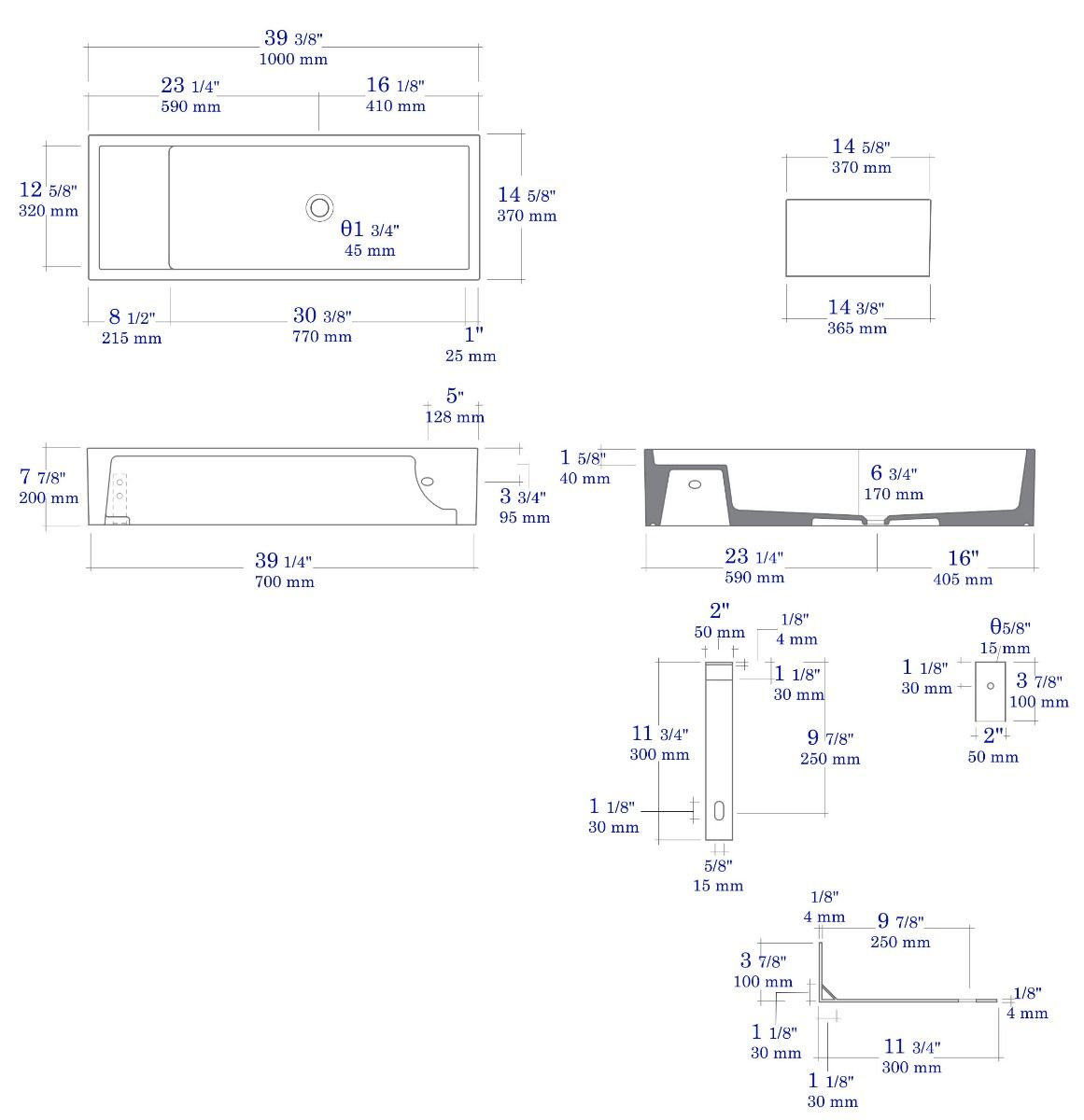 ALFI brand - 39" Grey Matte Above Mount Fireclay Bathroom Trough Sink - AB39TRGM ALFI brand - 39" Grey Matte Above Mount Fireclay Bathroom Trough Sink - AB39TRGM
