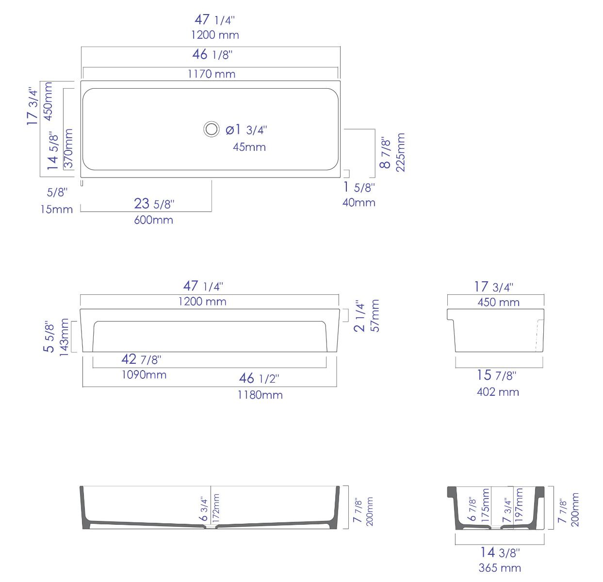 ALFI brand - 48" Black Matte Above Mount Fireclay Bathroom Trough Sink - AB48TRBM ALFI brand - 48" Black Matte Above Mount Fireclay Bathroom Trough Sink - AB48TRBM