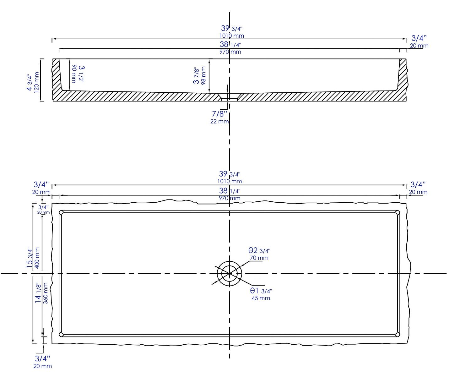 ALFI brand - 39" Solid Concrete Gray Matte Trough Sink for the Bathroom - ABCO39TR ALFI brand - 39" Solid Concrete Gray Matte Trough Sink for the Bathroom - ABCO39TR