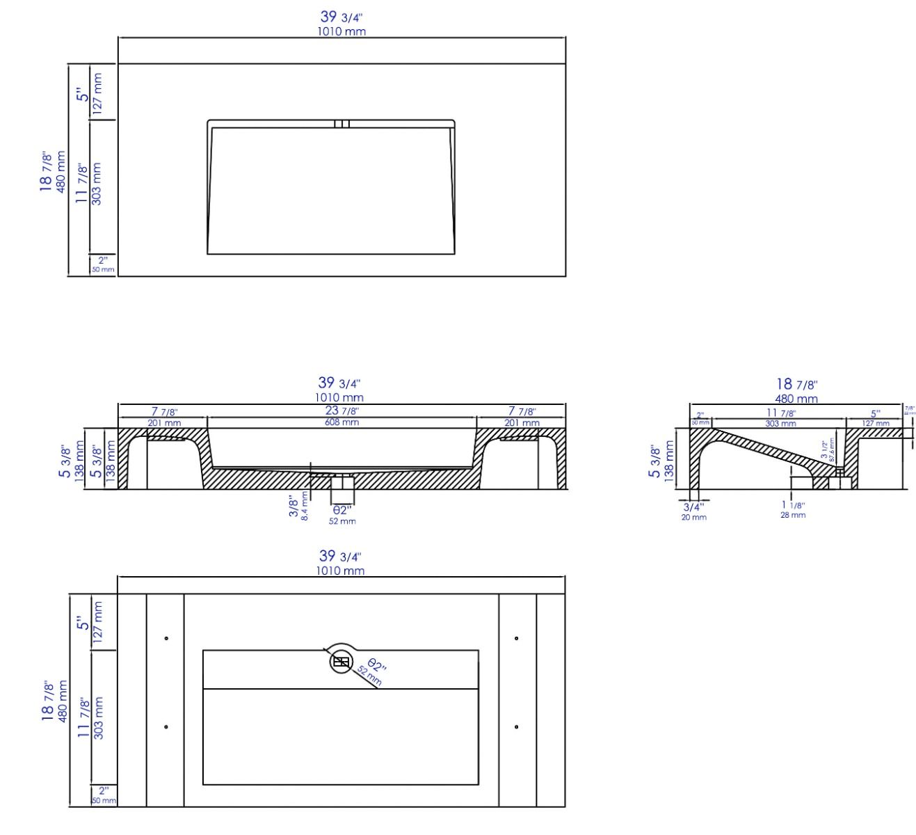 ALFI brand - 40" Solid Concrete Rectangular Countertop Sink - ABCO40R ALFI brand - 40" Solid Concrete Rectangular Countertop Sink - ABCO40R