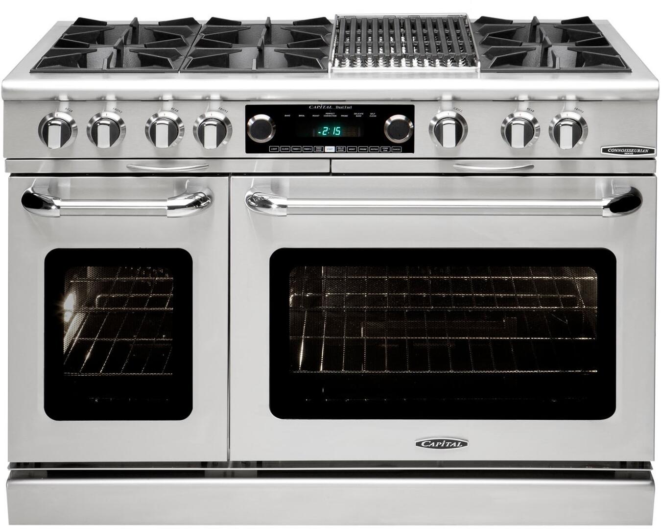 Capital Cooking - 48" Capital Connoisseurian Dual Fuel Range - Self Clean - 25K BTU - 4 Open Burners + 24" Griddle - COB484GG Capital Cooking - 48" Capital Connoisseurian Dual Fuel Range - Self Clean - 25K BTU - 4 Open Burners + 24" Griddle - COB484GG