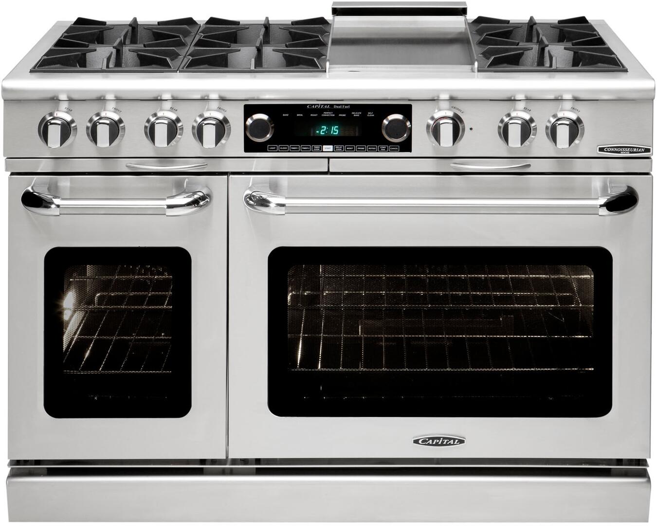 Capital Cooking - 48" Capital Connoisseurian Dual Fuel Range - Self Clean - 25K BTU - 4 Open Burners + 24" Griddle - COB484GG Capital Cooking - 48" Capital Connoisseurian Dual Fuel Range - Self Clean - 25K BTU - 4 Open Burners + 24" Griddle - COB484GG