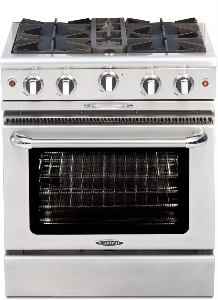 Capital Cooking - 30" Capital Culinarian Range - Self Clean - 25K BTU - 4 Open Burners, 1 8K BTU Small Pan Burner - CGSR304 Capital Cooking - 30" Capital Culinarian Range - Self Clean - 25K BTU - 4 Open Burners, 1 8K BTU Small Pan Burner - CGSR304