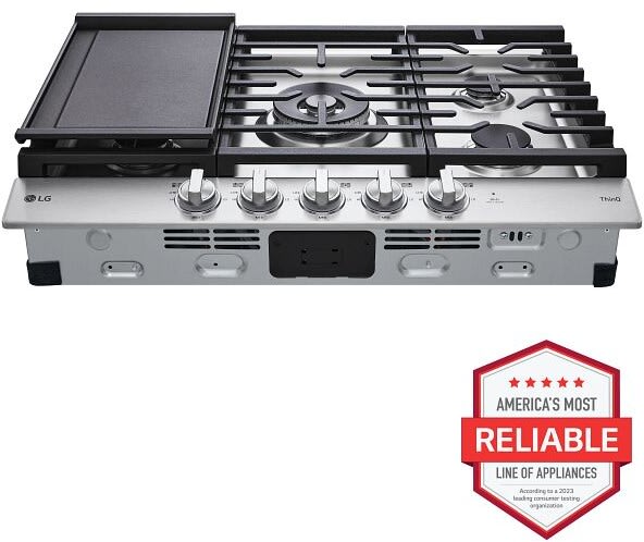 LG - 30" Smart Gas Cooktop 22K BTU, EasyClean Cooktop, Backlit Weighted Knobs - Gas Cooktops - CBGJ3027S LG - 30" Smart Gas Cooktop 22K BTU, EasyClean Cooktop, Backlit Weighted Knobs - Gas Cooktops - CBGJ3027S