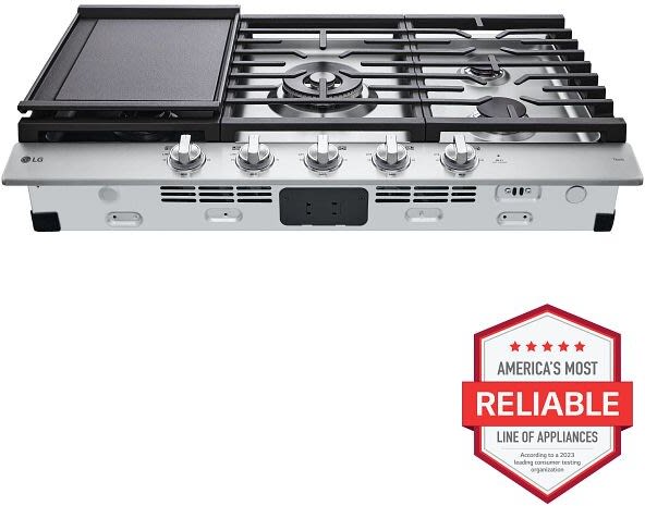 LG - 36" Smart Gas Cooktop 22K BTU, EasyClean Cooktop, Backlit Weighted Knobs - Gas Cooktops - CBGJ3627S LG - 36" Smart Gas Cooktop 22K BTU, EasyClean Cooktop, Backlit Weighted Knobs - Gas Cooktops - CBGJ3627S