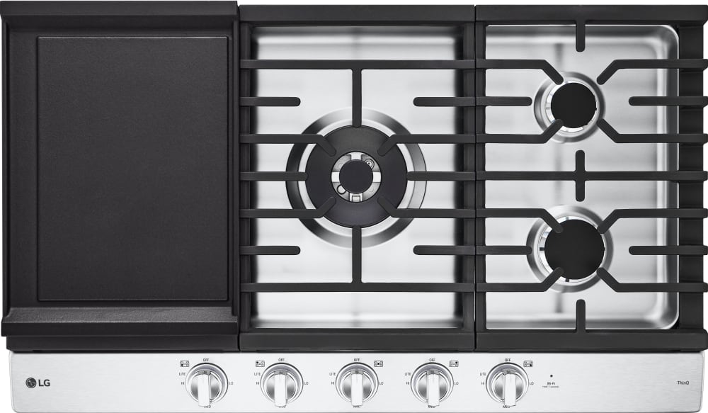 LG - 36" Smart Gas Cooktop 22K BTU, EasyClean Cooktop, Backlit Weighted Knobs - Gas Cooktops - CBGJ3627S LG - 36" Smart Gas Cooktop 22K BTU, EasyClean Cooktop, Backlit Weighted Knobs - Gas Cooktops - CBGJ3627S