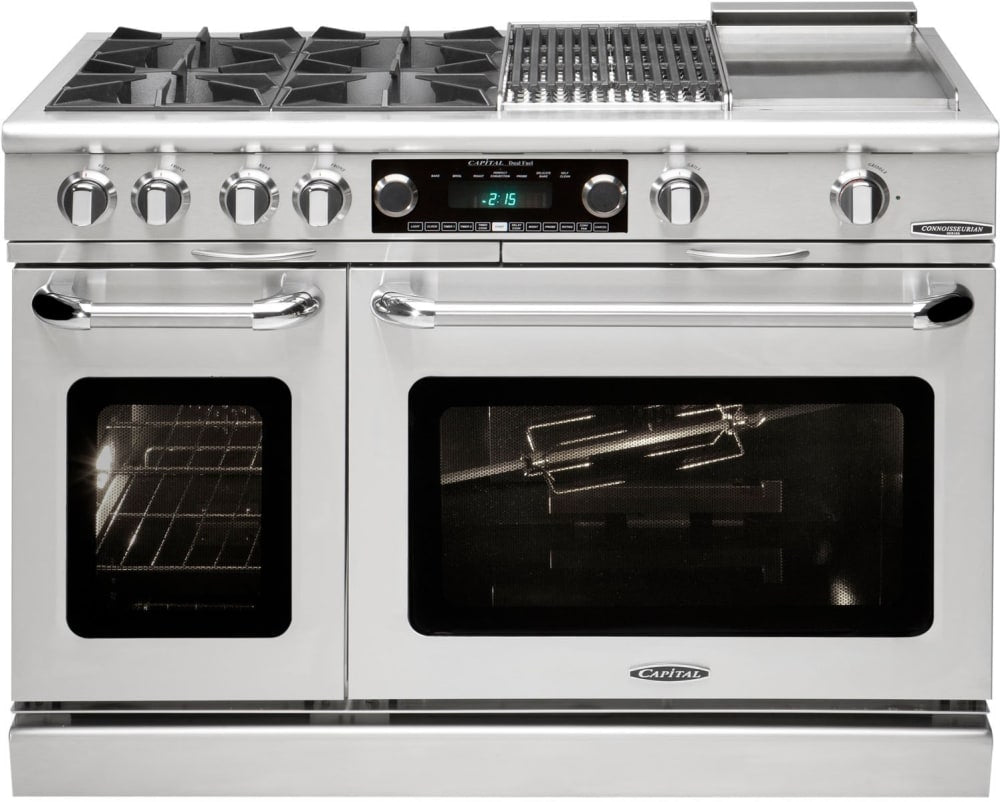 Capital Cooking - 48" Capital Connoisseurian Dual Fuel Range - Self Clean - 25K BTU - 4 Open Burners + 24" BBQ Grill Burner - COB484BB Capital Cooking - 48" Capital Connoisseurian Dual Fuel Range - Self Clean - 25K BTU - 4 Open Burners + 24" BBQ Grill Burner - COB484BB