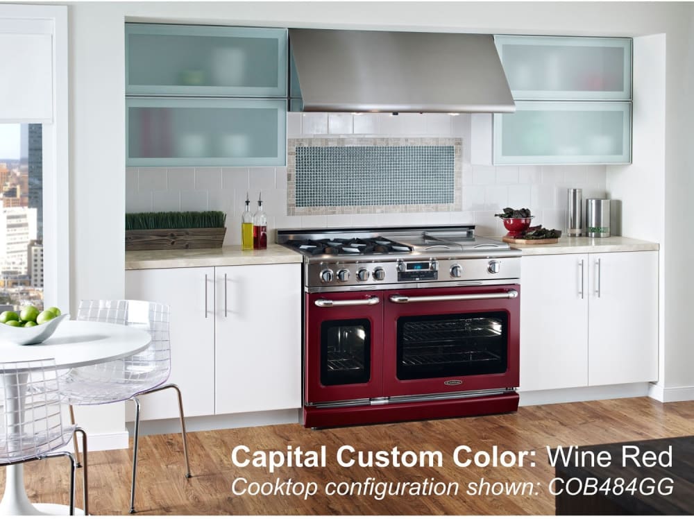 Capital Cooking - 48" Capital Connoisseurian Dual Fuel Range - Self Clean - 25K BTU - 6 Open Burners + 12" Griddle, 1 8K BTU Small Pan Burner - COB484G2 Capital Cooking - 48" Capital Connoisseurian Dual Fuel Range - Self Clean - 25K BTU - 6 Open Burners + 12" Griddle, 1 8K BTU Small Pan Burner - COB484G2